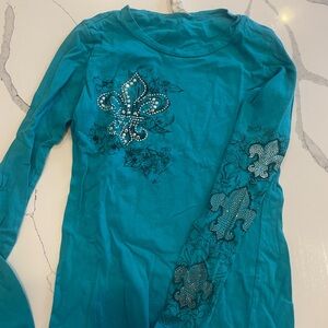 Vocal Teal Long Sleeve Kids Shirt with Rhinestone Design